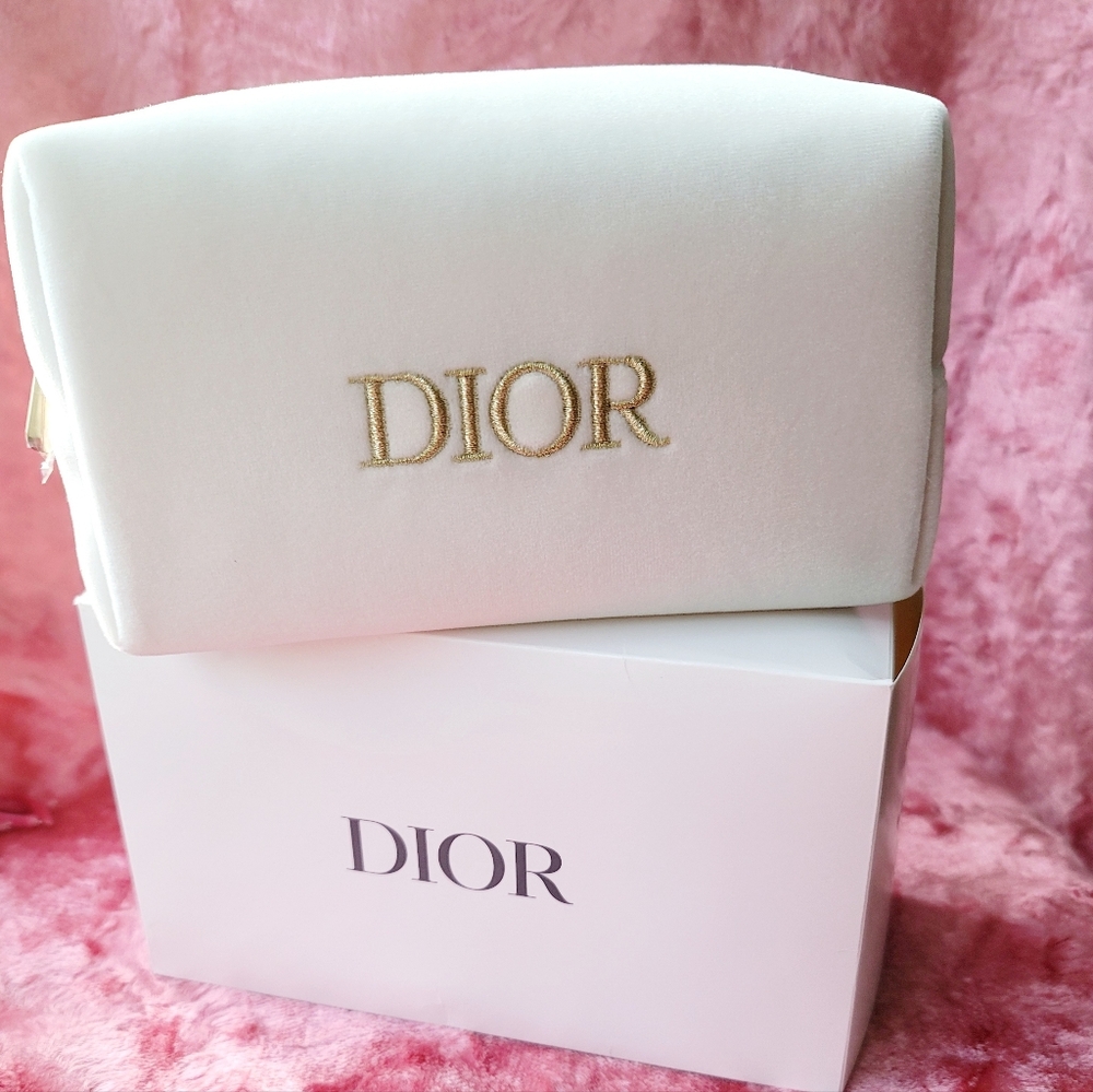 Dior White and Gold Cosmetic Bag